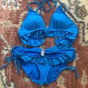 Aerie ruffle blue string bikini